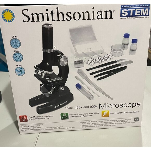 Smithsonian 150x/450x/900x Microscope Kit With Prepared Slides & Lab Tools